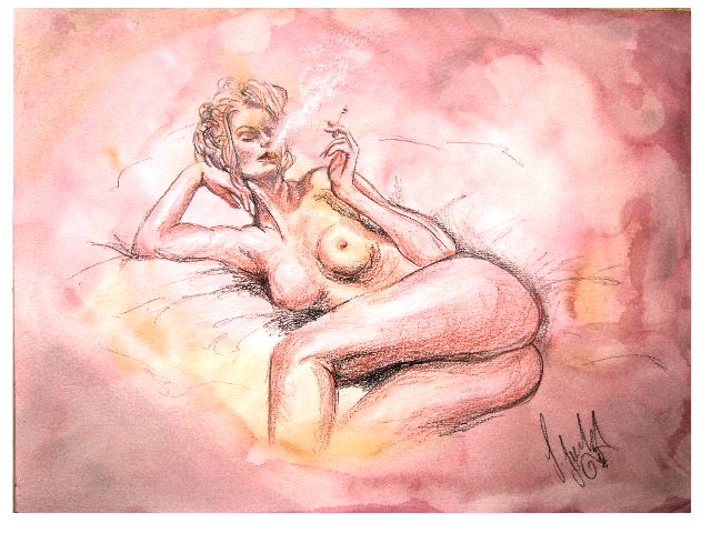 Live Akt Aquarell, Graphit Kreide